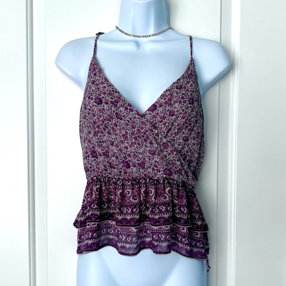 Joie purple cropped silk flounce cropped camisole Size XS EUC